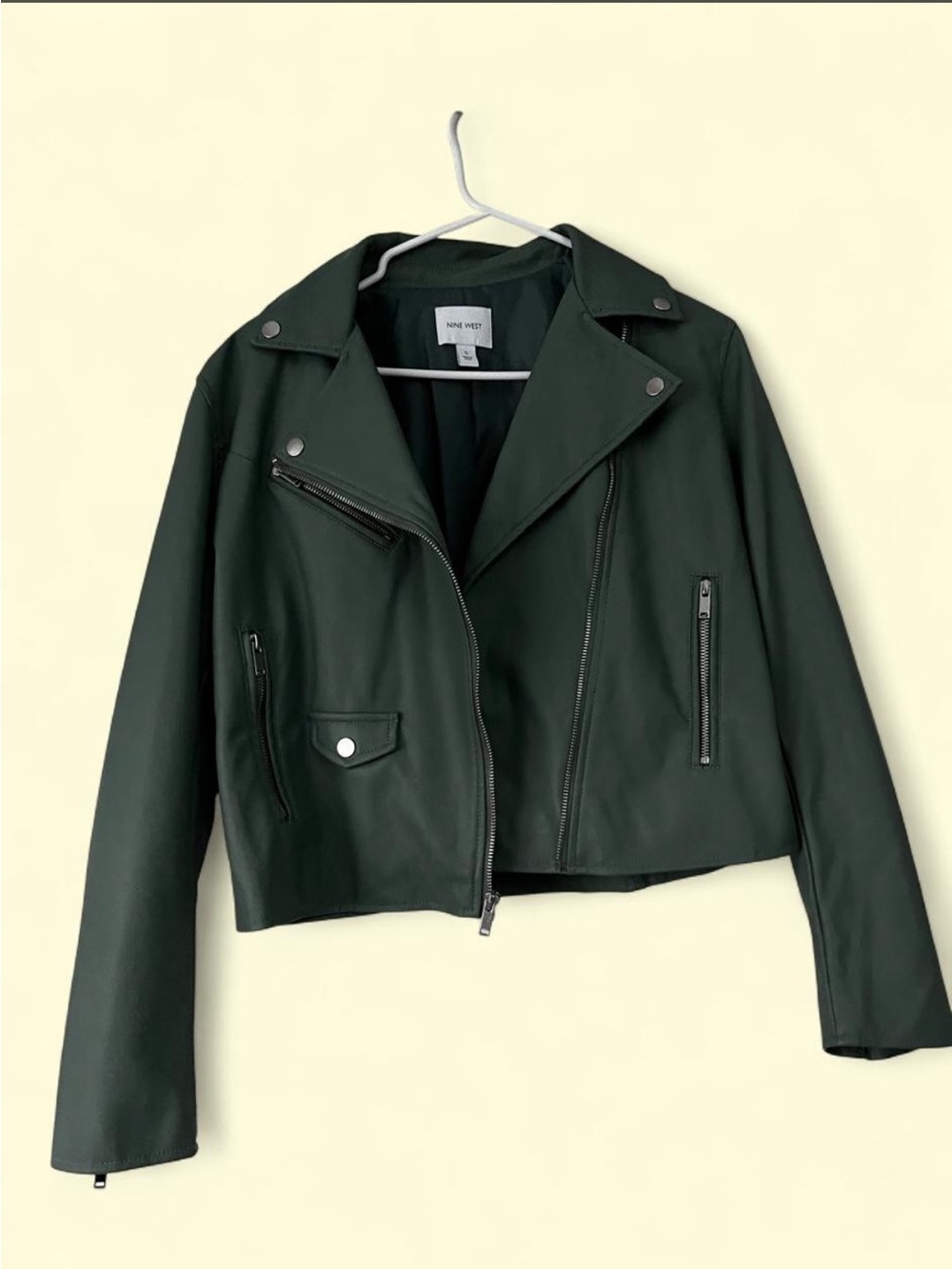 Nine West Dark Green Faux Leather Moto Jacket